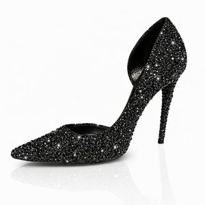 Custom Celine Black Strass Crystal Rhinestone D’Orsay Heels